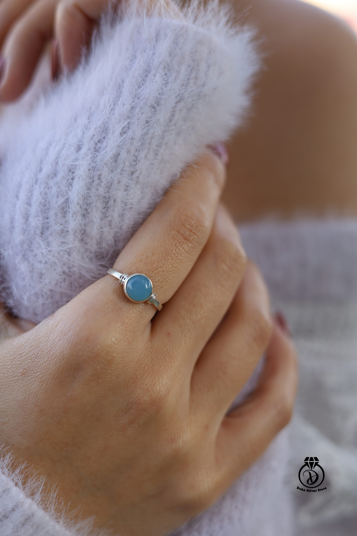 Silver Aqua Calcite Ring
