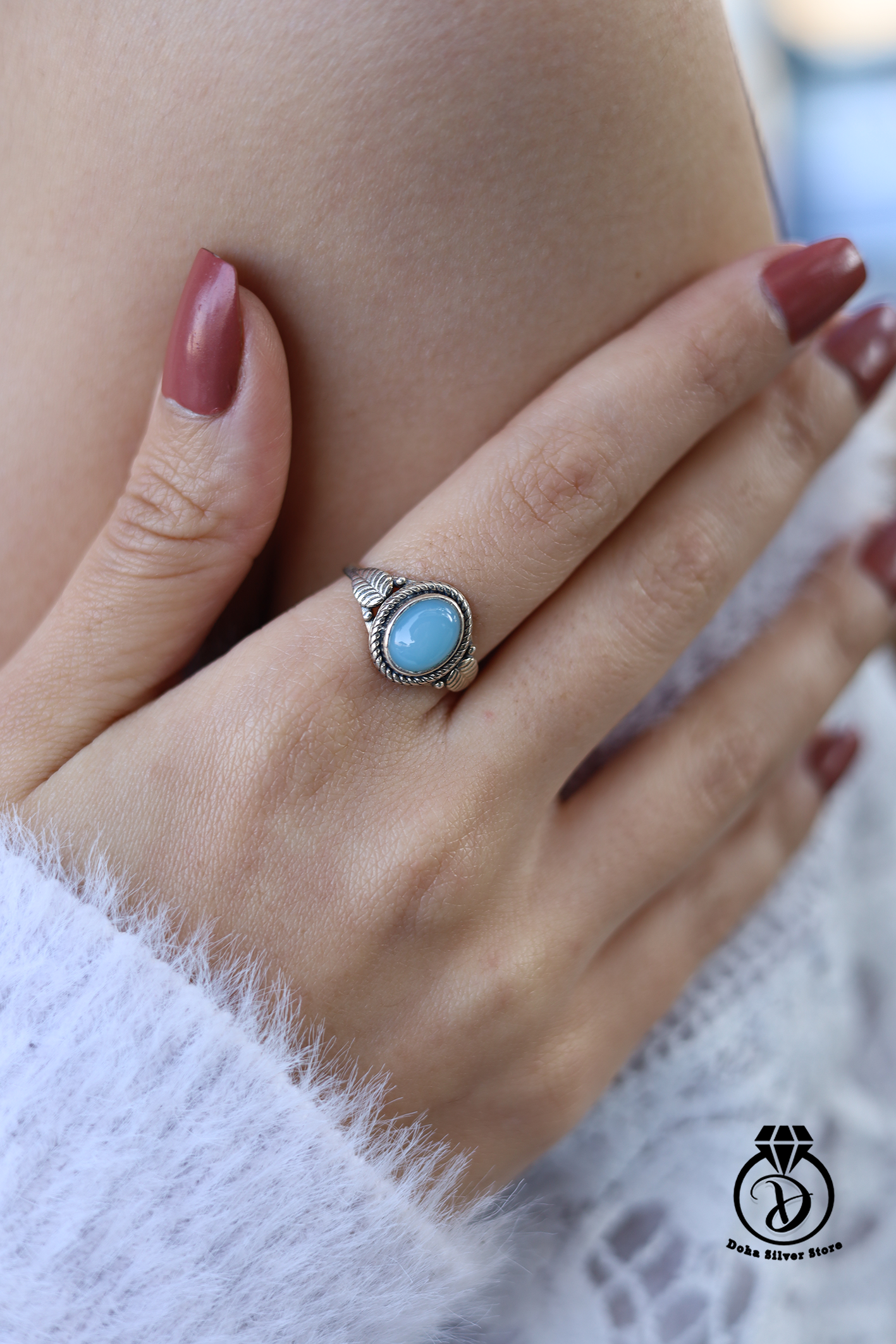 Silver Aqua Calcite Ring