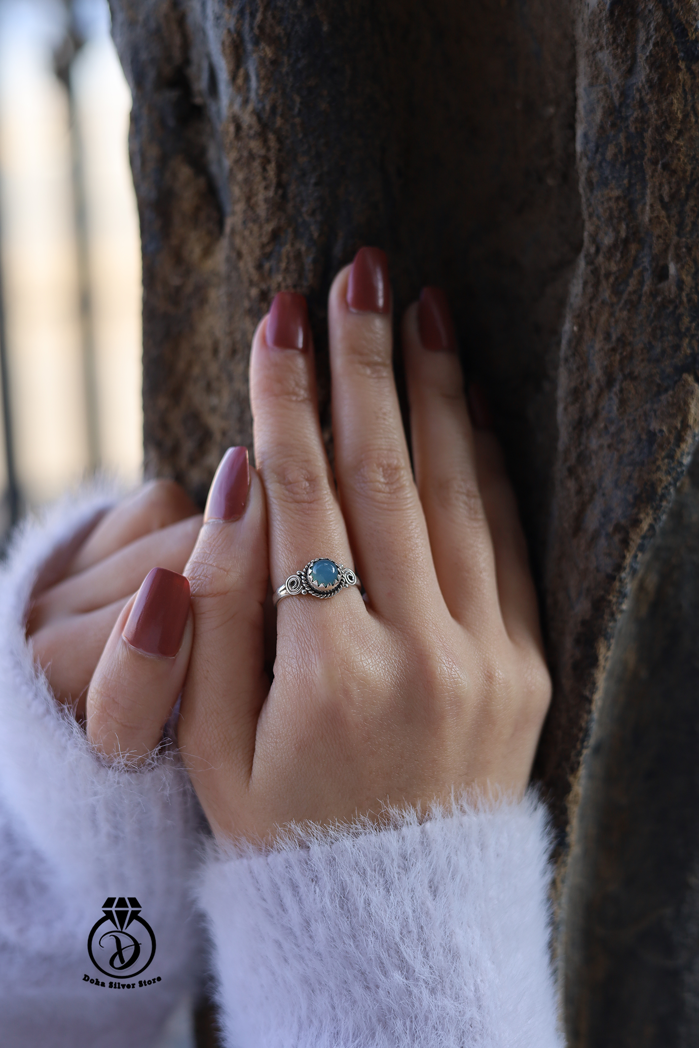 Silver Aqua Calcite Ring