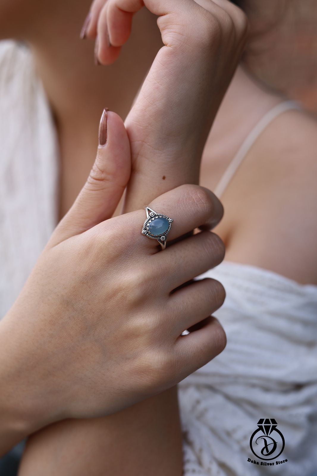 Aqua Chalcedony Stone Ring