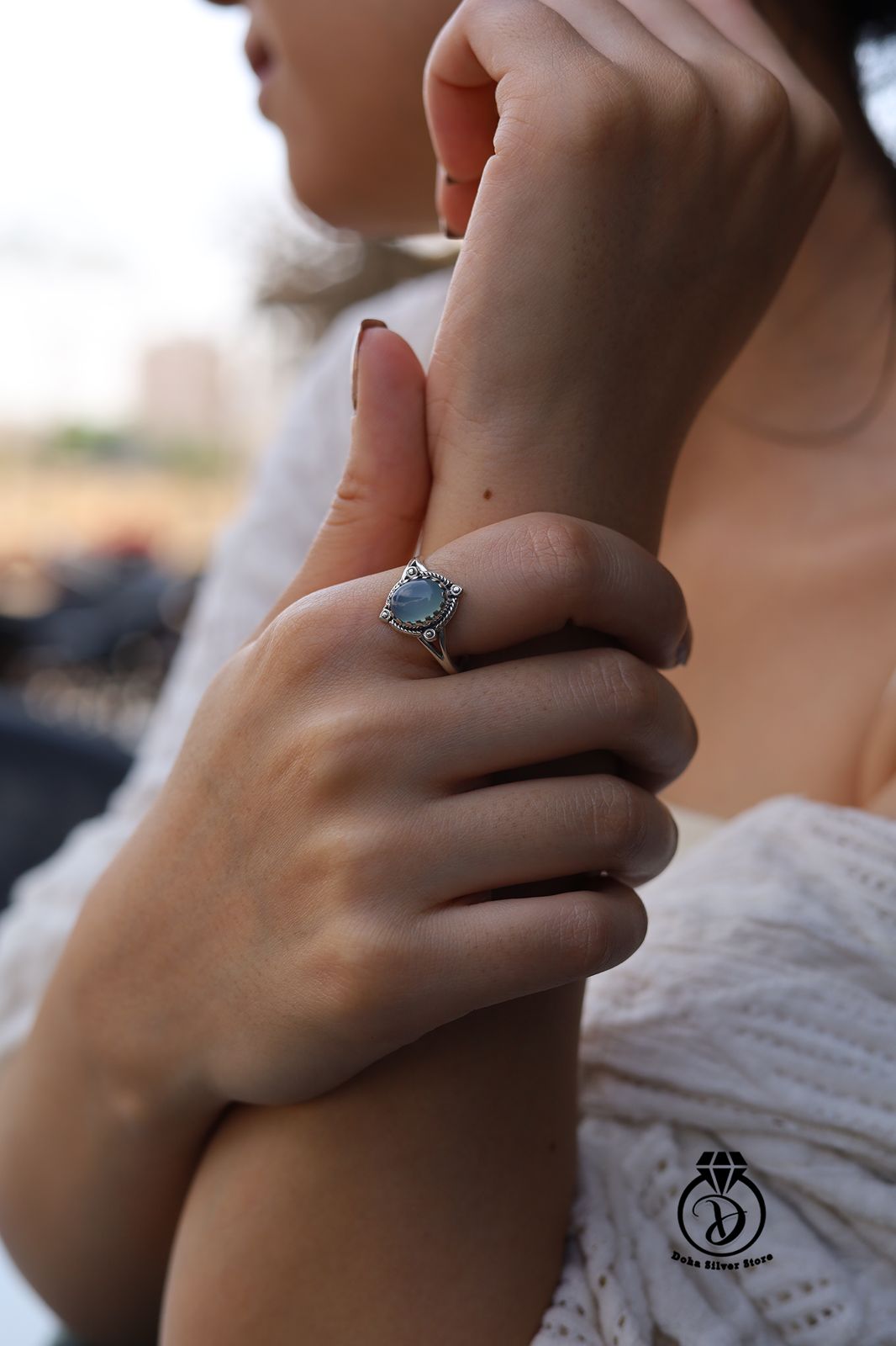 Aqua Chalcedony Stone Ring