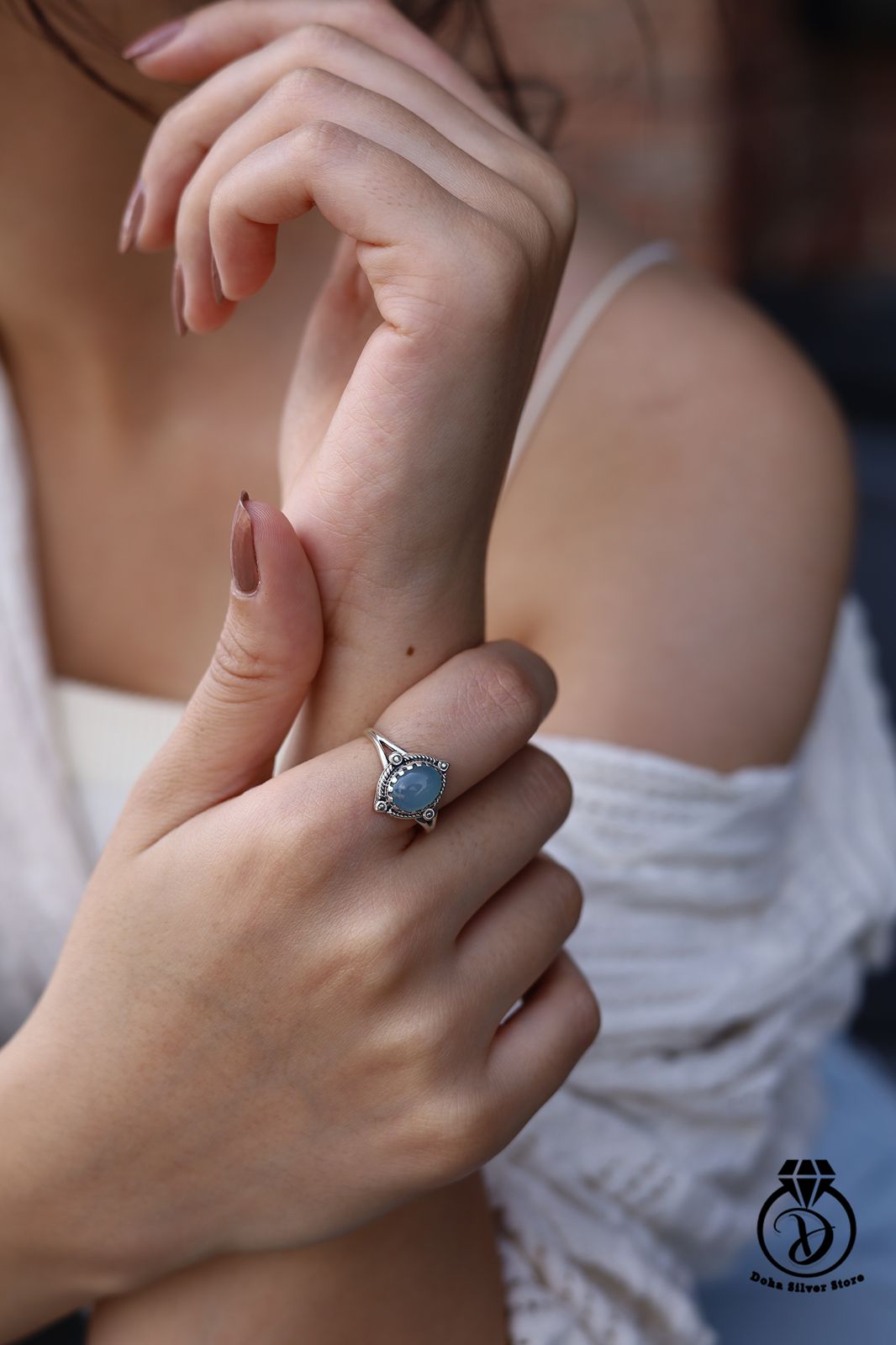 Aqua Chalcedony Stone Ring