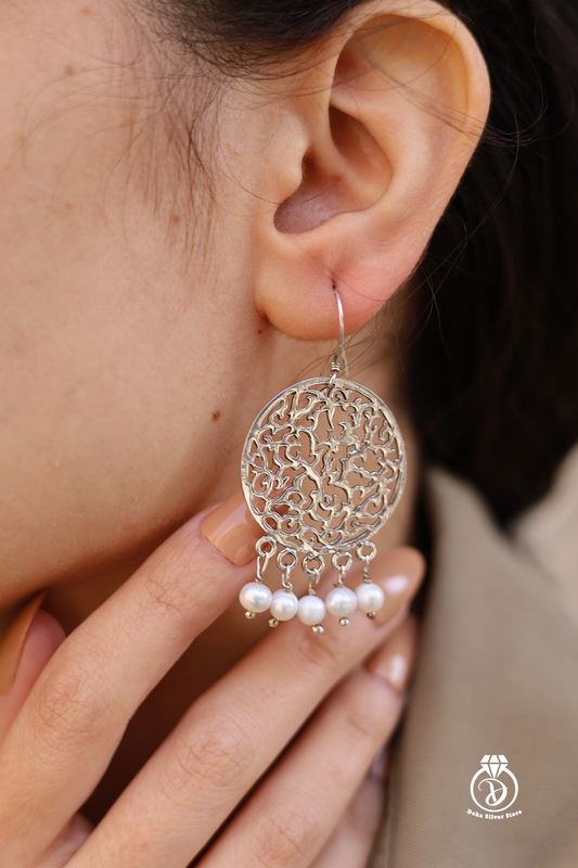 Silver filigree drop earring