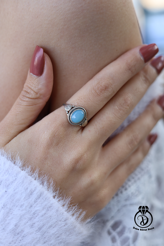 Silver Aqua Calcite Ring