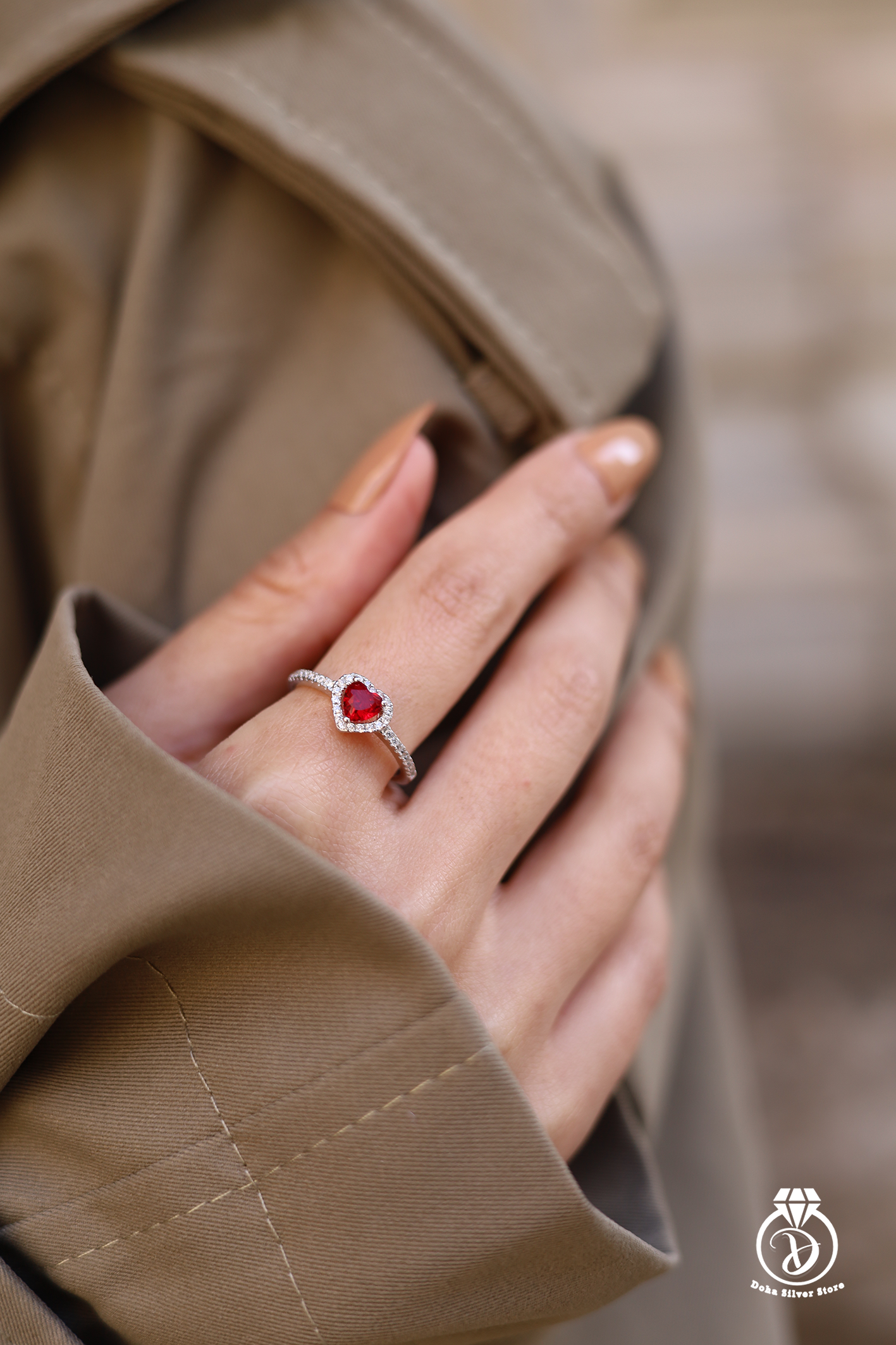 Red Zircon Silver Ring