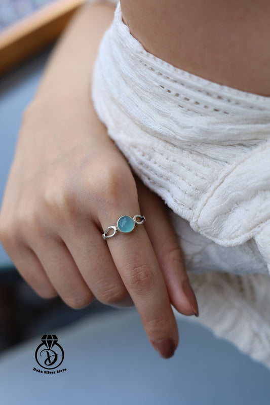 Aqua Chalcedony Stone Ring