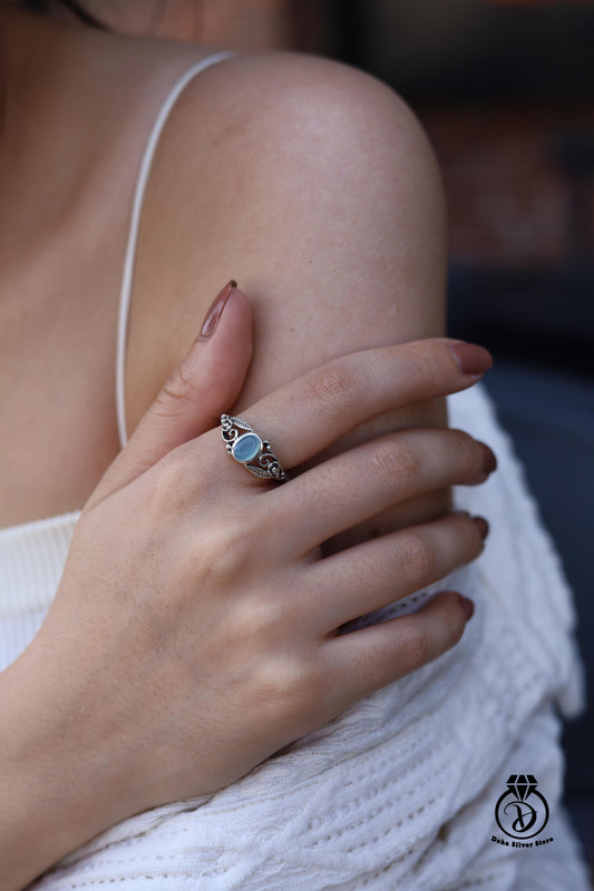 Aqua Chalcedony Stone Ring