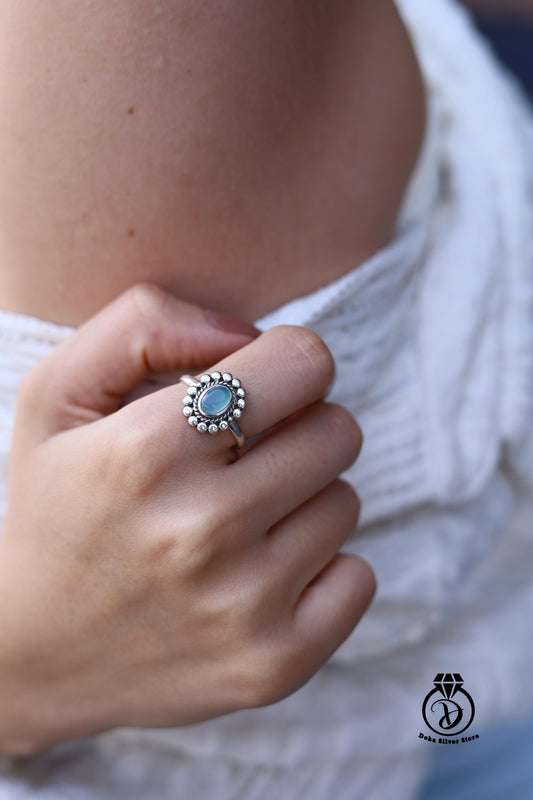 Aqua Chalcedony Stone Ring