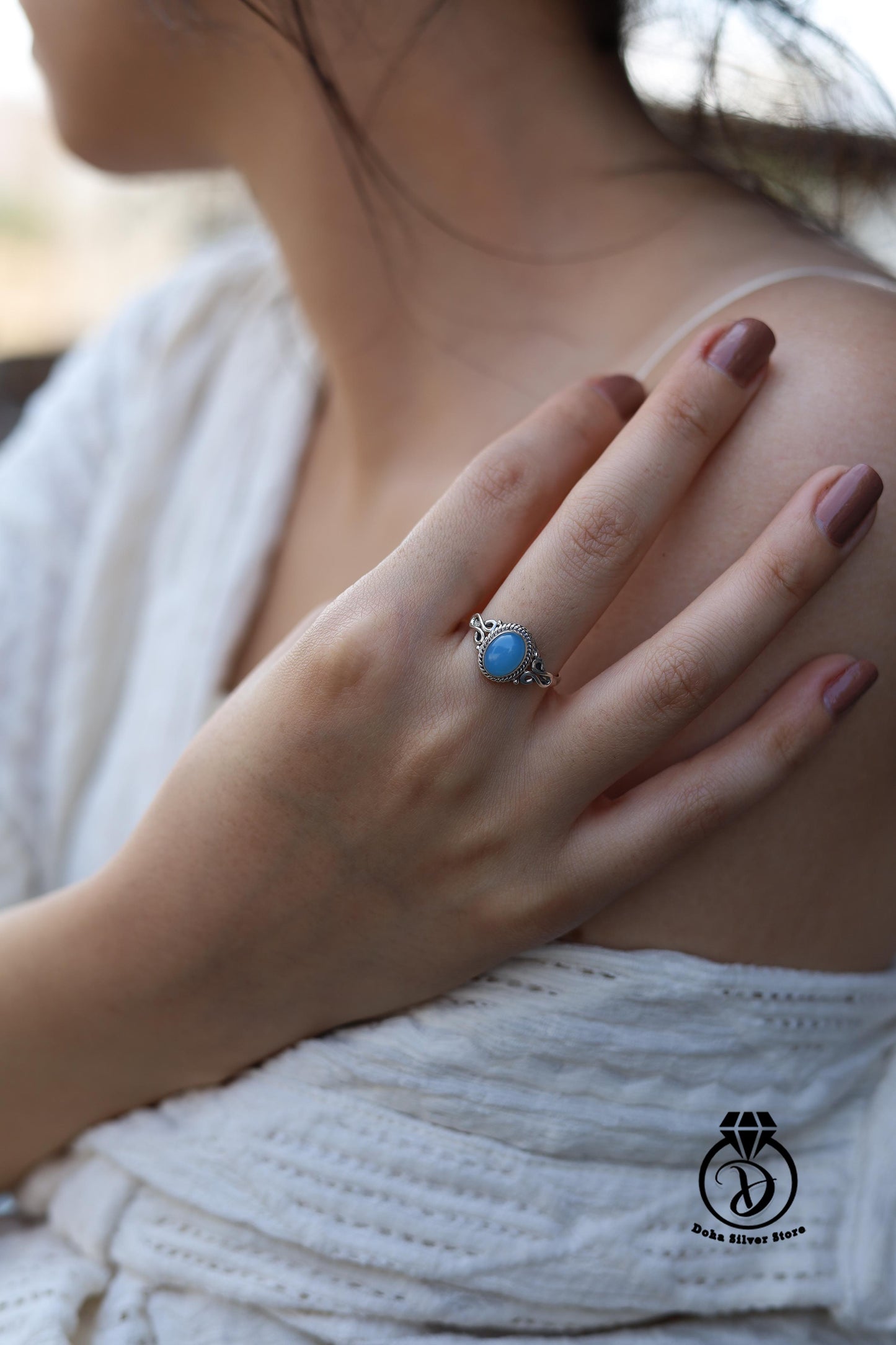 Aqua Chalcedony Stone Ring