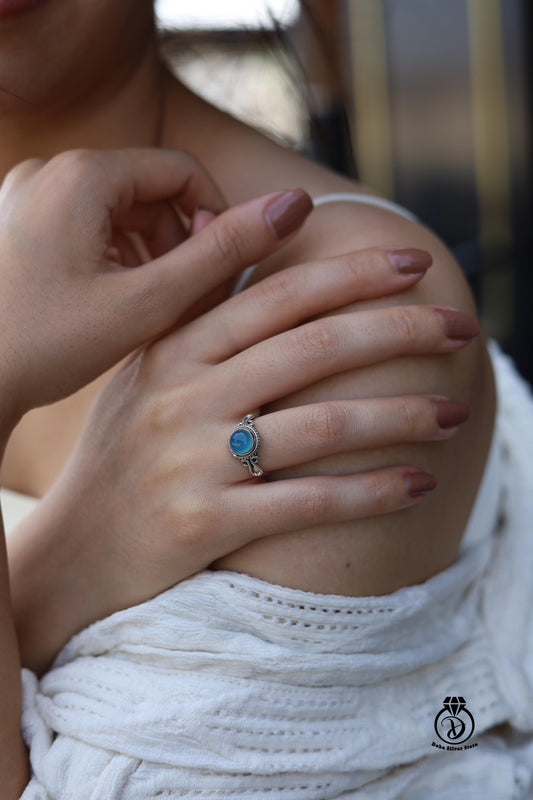 Aqua Chalcedony Stone Ring
