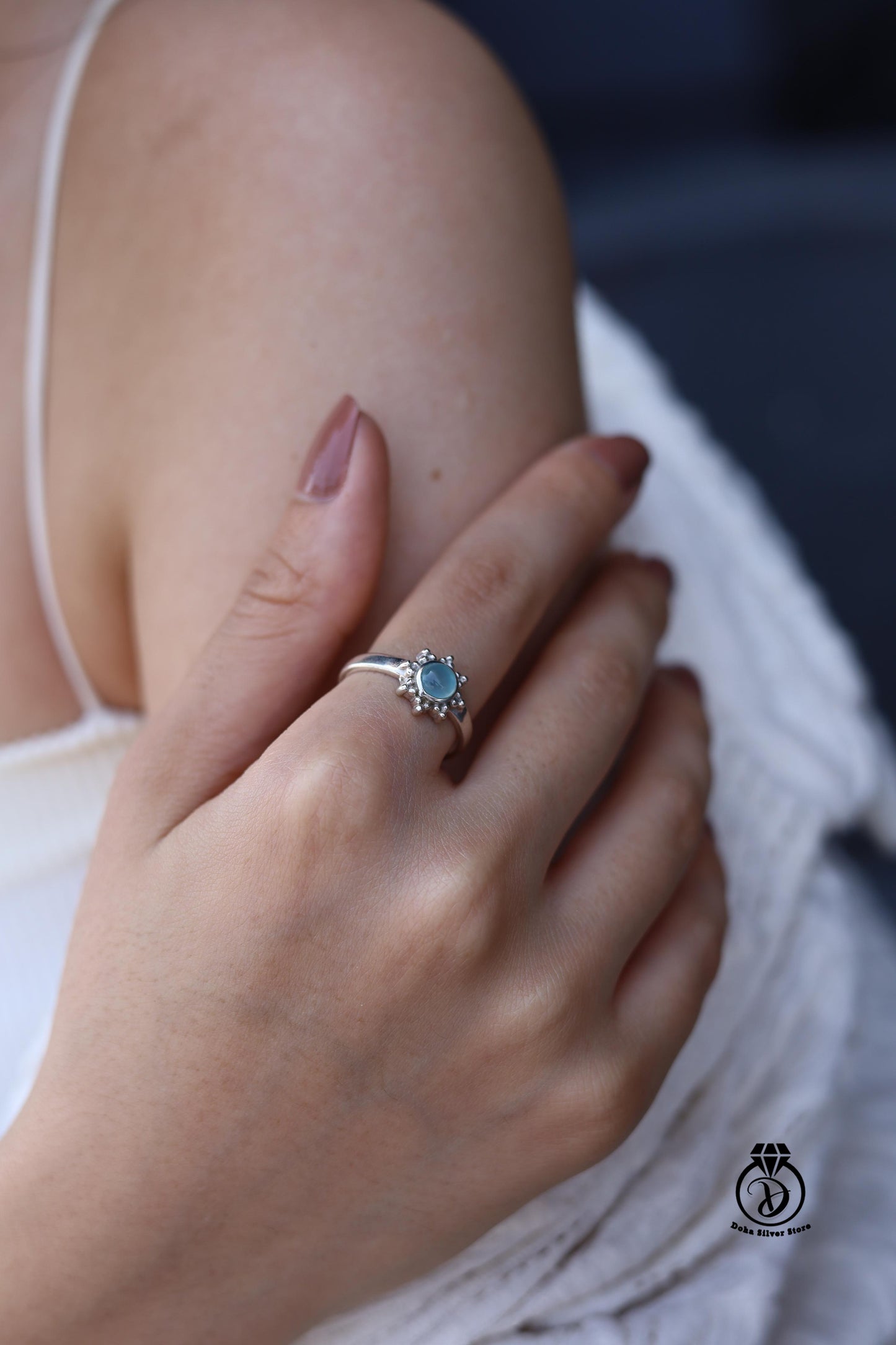 Aqua Chalcedony Stone Ring