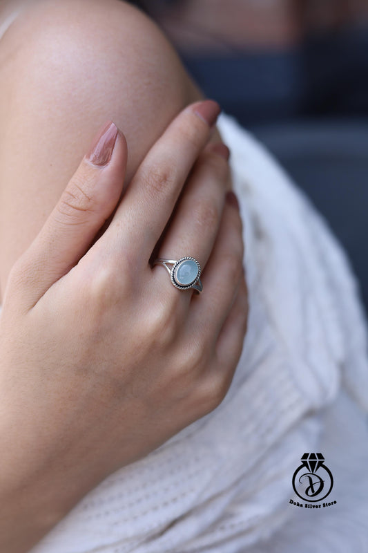 Aqua Chalcedony Stone Ring