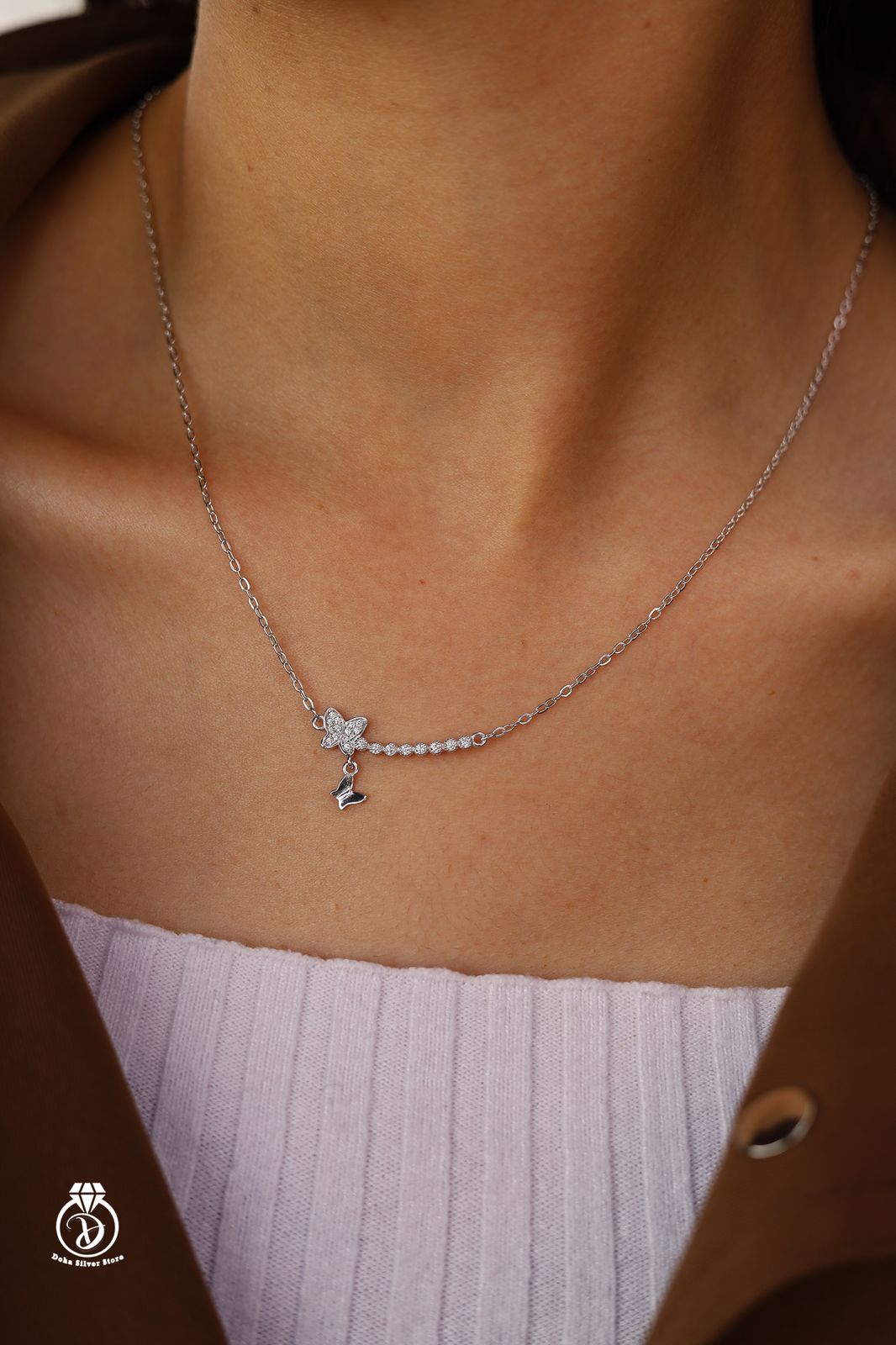 Tiny Butterfly Silver Necklace