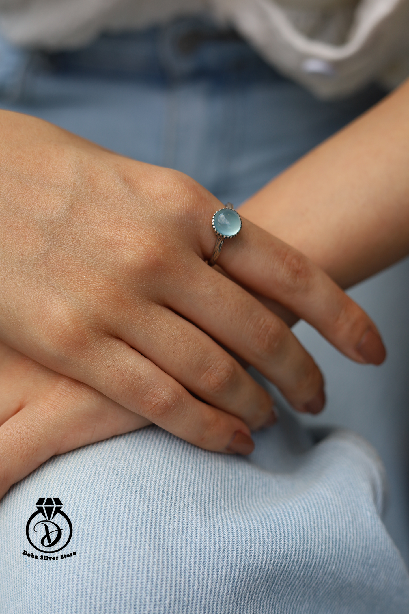 Aqua Chalcedony Ring