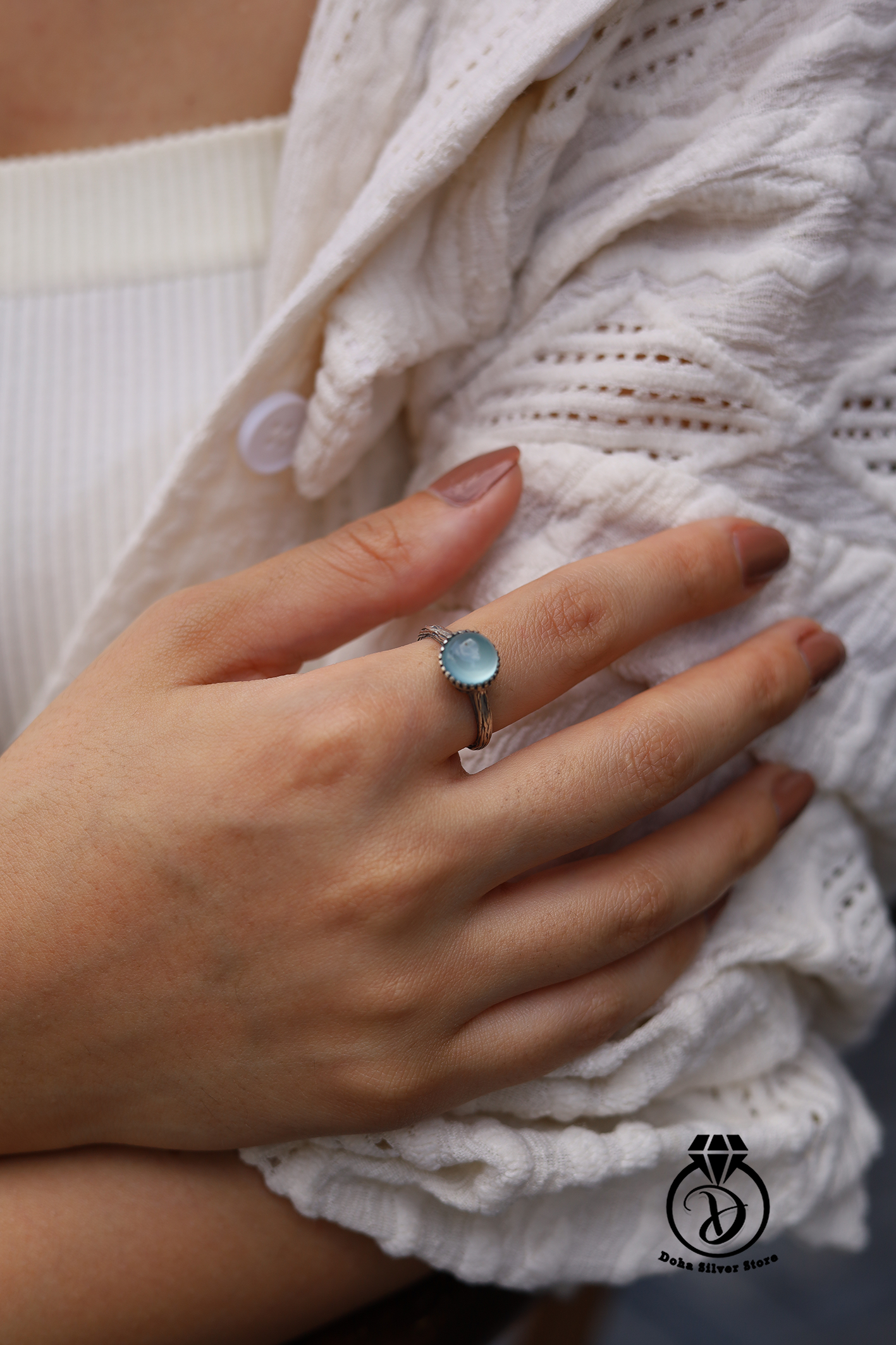 Aqua Chalcedony Ring